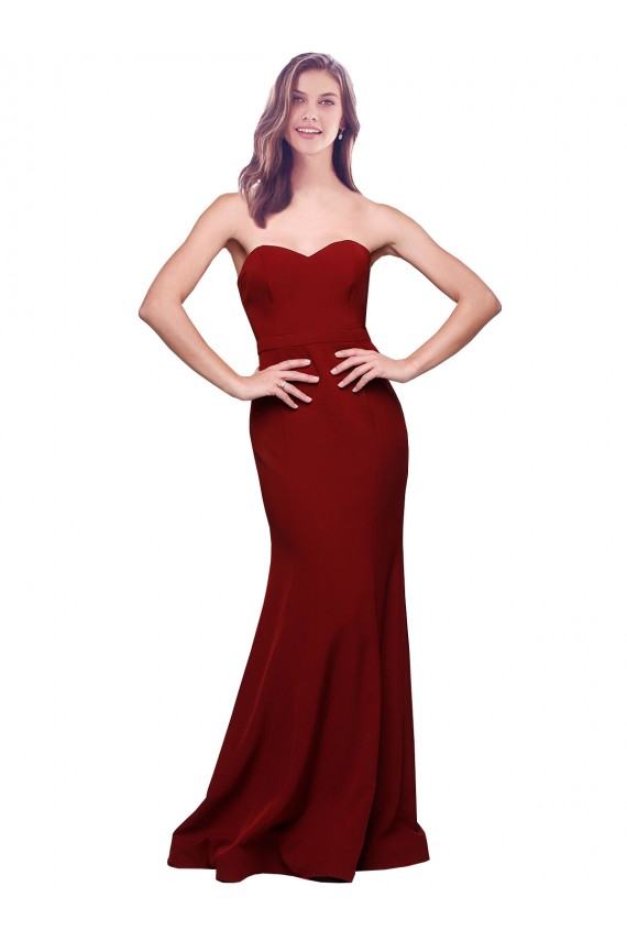 Discount Long Full Length Sweetheart Slim Formal Crepe Bridesmaid Dress / Prom Dress with Strapless Bodice UK