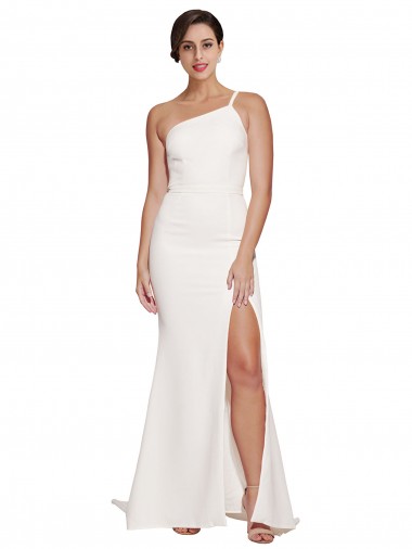 Discount Long Sweep Train Crepe Bridesmaid Dress / Prom Dress with Side Split and One Strap UK