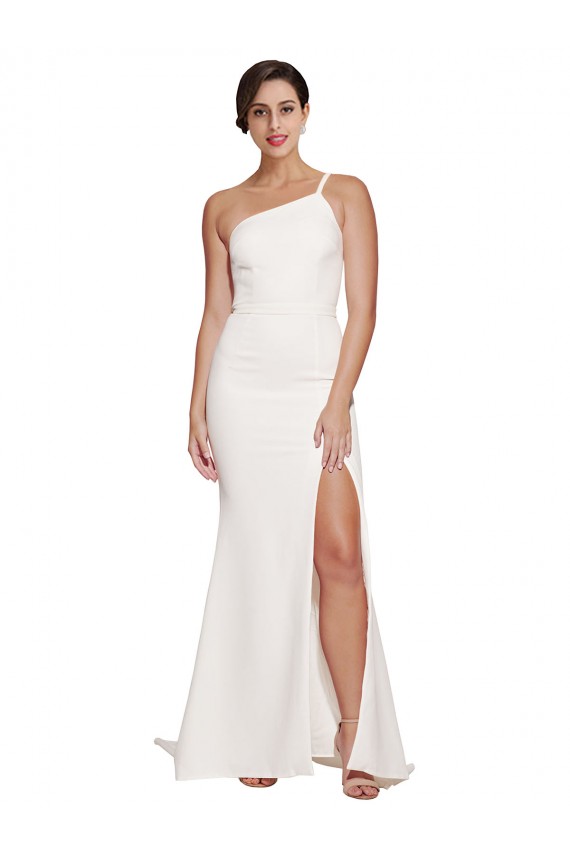Discount Long Sweep Train Crepe Bridesmaid Dress / Prom Dress with Side Split and One Strap UK