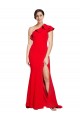 Discount One Shoulder Long Sweep Train Crepe Bridesmaid Dress / Prom Dress with Thigh High Split UK