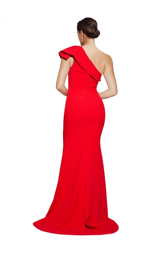 Discount One Shoulder Long Sweep Train Crepe Bridesmaid Dress / Prom Dress with Thigh High Split UK