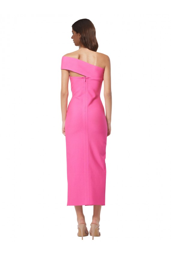 Discount One Shoulder Neckline Short Midi Length Formal Crepe Bridesmaid Dress / Cocktail Prom Dress UK