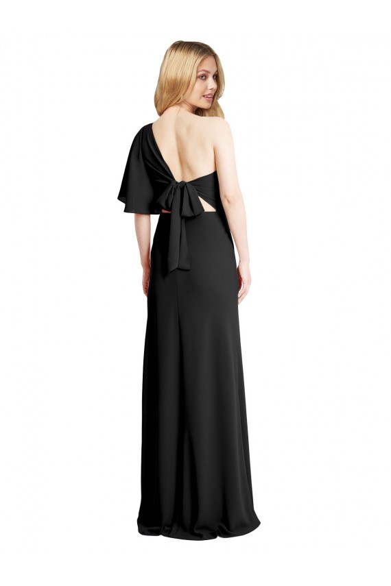 Discount Pleated One Shoulder Flutter Sleeves Slim Formal Crepe Bridesmaid Dress / Prom Dress UK