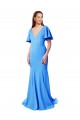 Discount Short Sleeves Long V-Neck Crepe Bridesmaid Dress / Prom Dress with V-Back UK