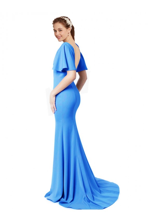 Discount Short Sleeves Long V-Neck Crepe Bridesmaid Dress / Prom Dress with V-Back UK