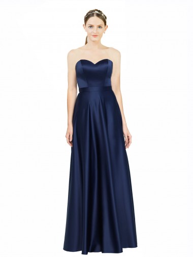 Discount Floor Length Sweetheart Neckline Formal Stretch Satin Bridesmaid Dress with Belt UK