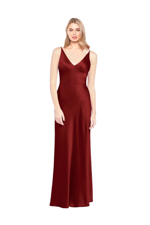 Discount Full Length Long Formal Stretch Satin Slip Bridesmaid Dress / Prom Dress V-Back UK