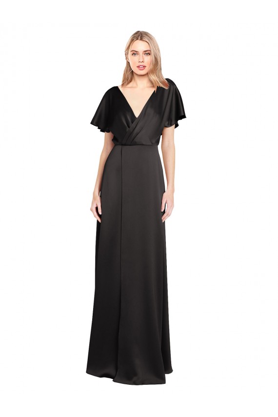 Discount Cap Sleeves Open Back Long Formal Stretch Satin Bridesmaid Dress / Prom Dress UK