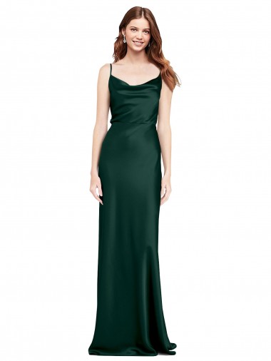 Discount Fitted Cowl Neck Long Formal Stretch Satin Slip Bridesmaid Dress / Prom Dress with V-Back UK