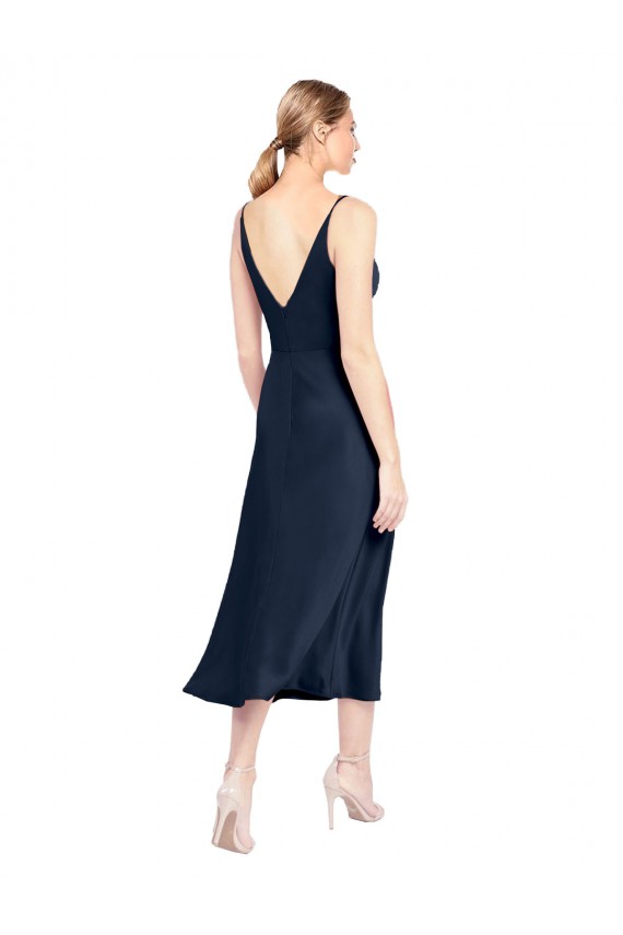 Discount V-Neck Midi Length Short Cocktail Formal Stretch Satin Bridesmaid Dress / Prom Dress V-Back UK