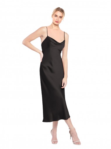 Discount Cowl Neck Midi Length Short Cocktail Formal Stretch Satin Slip Bridesmaid Dress / Prom Dress UK