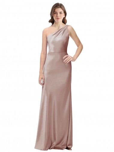 Discount One Shoulder Black-Tie Floor Length Long Formal Stretch Satin Bridesmaid Dress / Prom Dress UK