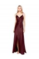 Discount Sleek Spaghetti Straps V-Neck Formal Stretch Satin Bridesmaid Dress / Prom Dress with Center Front Slit UK