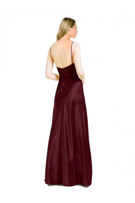 Discount Sleek Spaghetti Straps V-Neck Formal Stretch Satin Bridesmaid Dress / Prom Dress with Center Front Slit UK