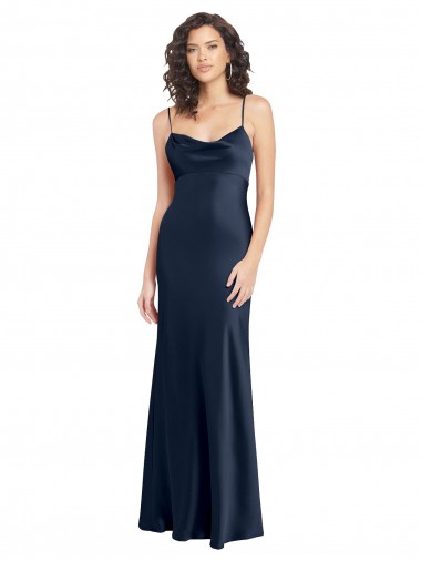 Discount Cowl Neck Long Empire Waist Formal Stretch Satin Bridesmaid Dress with Open Back UK
