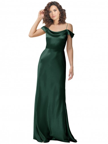 Discount Off the Shoulder Sleeves Long Formal Stretch Satin Bridesmaid Dress / Prom Dress with Pleated Draped Neckline UK