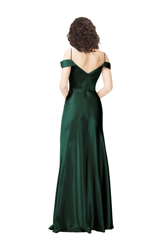Discount Off the Shoulder Sleeves Long Formal Stretch Satin Bridesmaid Dress / Prom Dress with Pleated Draped Neckline UK