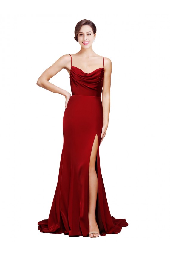 Discount Cowl Front Neck Sweep Train Formal Stretch Satin Bridesmaid Dress / Prom Dress with High Side Split UK
