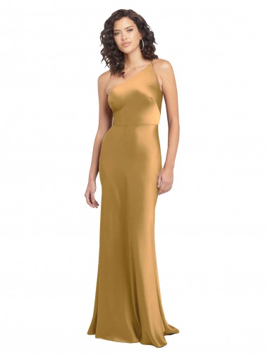 Discount One Shoulder Long Floor Length Formal Stretch Satin Slip Bridesmaid Dress / Prom Dress UK