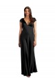 Discount Plunging V-Neck Cap Cleeves Long Formal Stretch Satin Bridesmaid Dress / Prom Dress with Keyhole Back UK