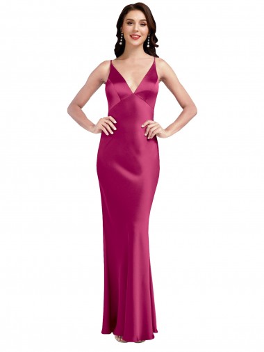 Discount V-Neck Spaghetti Straps Slim Formal Stretch Satin Bridesmaid Dress / Prom Dress with Low Scoop Back UK