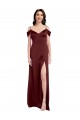 Discount Draped Off the Shoulder Sleeves Slim A-Line Formal Stretch Satin Bridesmaid Dress / Prom Dress with Side Slit UK
