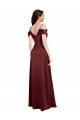 Discount Draped Off the Shoulder Sleeves Slim A-Line Formal Stretch Satin Bridesmaid Dress / Prom Dress with Side Slit UK