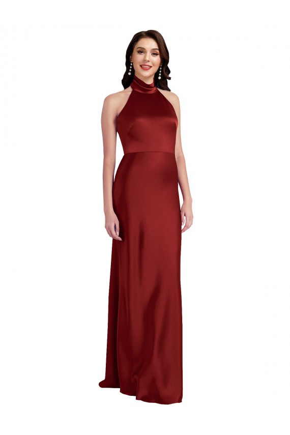 Discount Backless Halter Long Formal Stretch Satin Bridesmaid Dress / Prom Dress UK