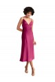Discount Midi Length V-Neck Short Formal Stretch Satin Bridesmaid Dress / Cocktail Prom Dress with Low Scoop Back UK