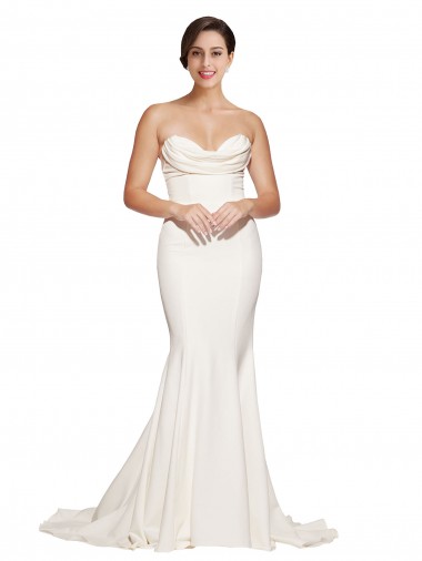 Discount Strapless Cowl Neck Sweep Train Formal Stretch Satin Bridesmaid Dress / Prom Dress UK