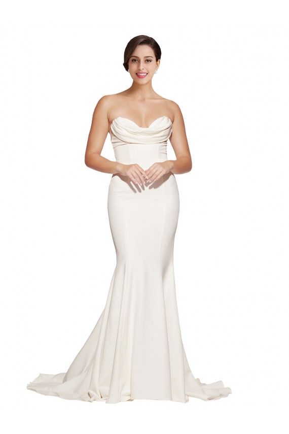 Discount Strapless Cowl Neck Sweep Train Formal Stretch Satin Bridesmaid Dress / Prom Dress UK