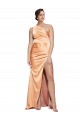 Discount One Shoulder Ruched Formal Stretch Satin Bridesmaid Dress / Prom Dress with Thigh High Split UK