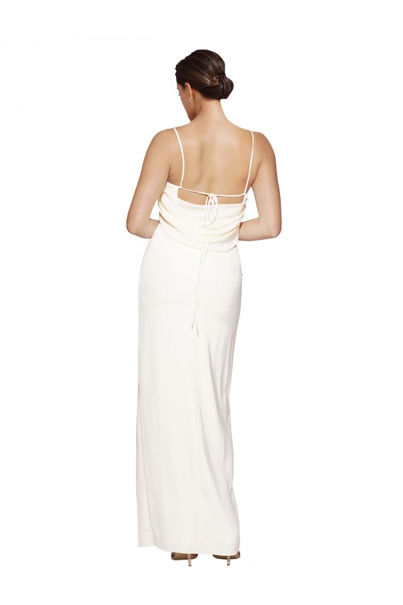 Discount High Neck Formal Stretch Satin Bridesmaid Dress / Prom Dress with Low Back and Side Slit UK
