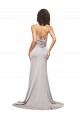 Discount High Neck Low Back Long Full Length Formal Stretch Satin Bridesmaid Dress / Prom Dress UK