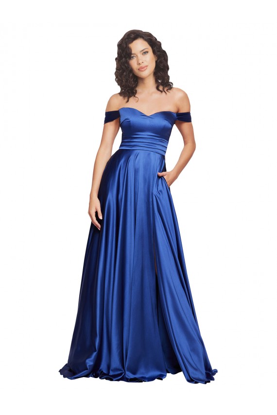 Discount Ball Gown Off the Shoulder Sweetheart Formal Stretch Satin Bridesmaid Dress / Prom Dress UK
