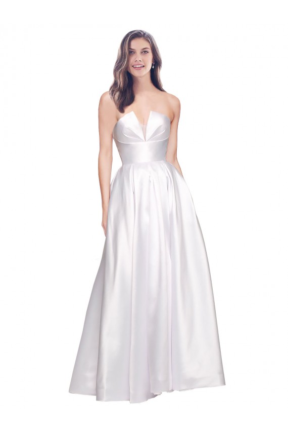 Discount Full Length Strapless V-Cutout Formal Stretch Satin Bridesmaid Dress / Prom Dress UK