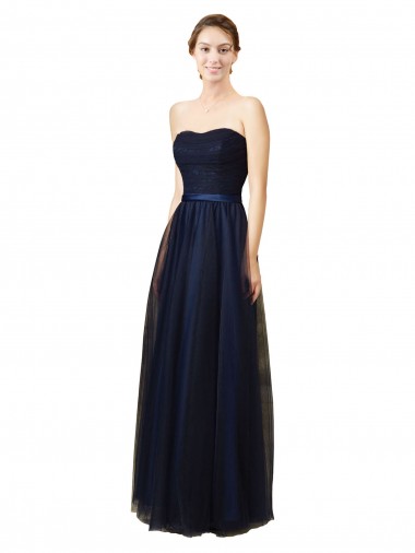 Discount Elegant Lace and Tulle Long Strapless Bridesmaid Dress UK