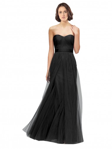 Discount Long Tulle Bridesmaid Dress with Sweetheart Neckline and Belt UK