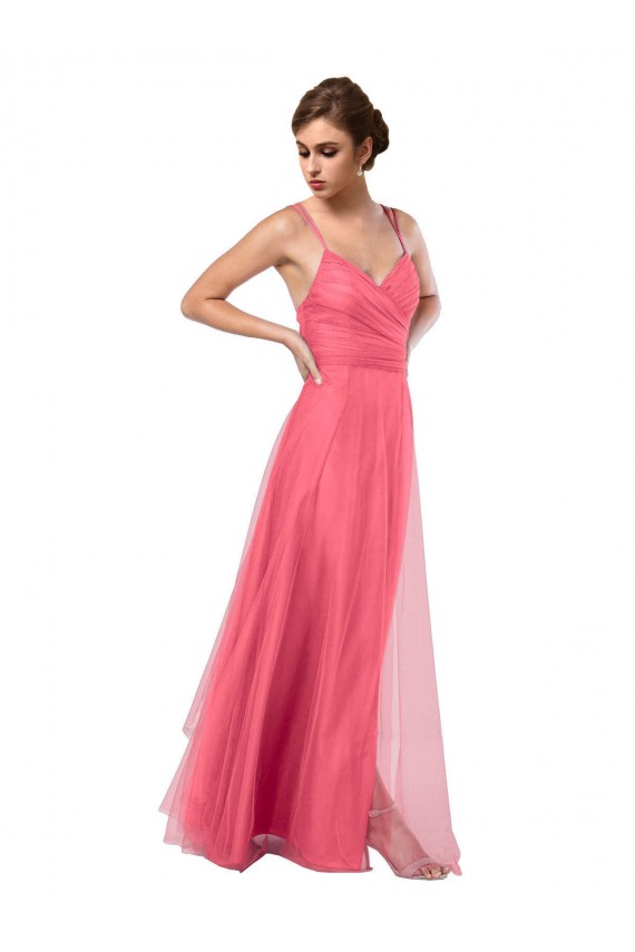 Discount Flowy A-Line Tulle Bridesmaid Dress with Double Straps and V-Neck UK
