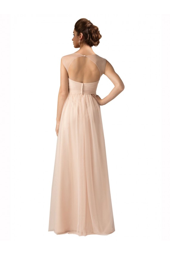 Discount Illusion Sleeves Tulle Bridesmaid Dress with Shirred Bodice and Sweetheart Neckline UK