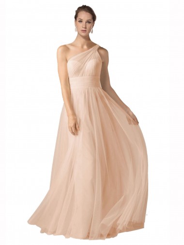 Discount Illusion One Shoulder Tulle Bridesmaid Dress with Shirred Bodice UK