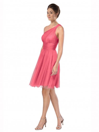 Discount One Shoulder Short Knee Length Tulle Bridesmaid Dress UK