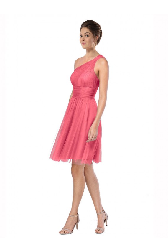 Discount One Shoulder Short Knee Length Tulle Bridesmaid Dress UK