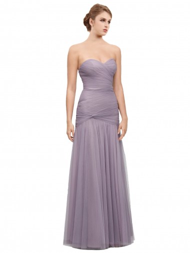 Discount Draped Long Mermaid Sweetheart Tulle Bridesmaid Dress UK