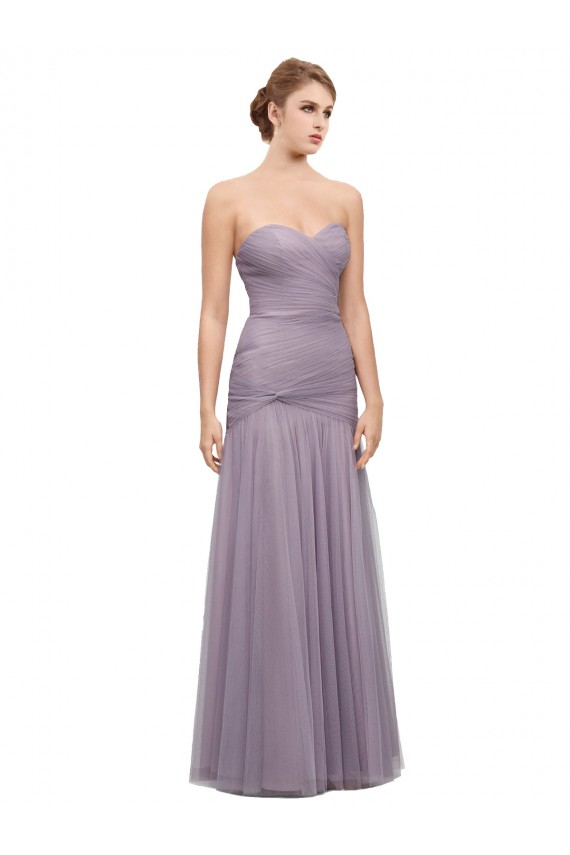 Discount Draped Long Mermaid Sweetheart Tulle Bridesmaid Dress UK