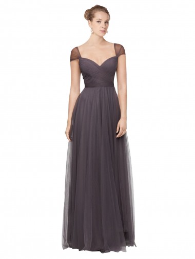 Discount Sweetheart Neckline Long Tulle Bridesmaid Dress with Straps UK