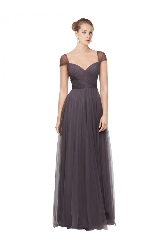 Discount Sweetheart Neckline Long Tulle Bridesmaid Dress with Straps UK