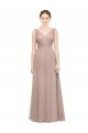Discount Full Length Draped Long V-Neck Tulle Bridesmaid Dress UK