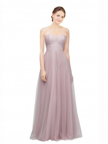 Discount Sweetheart Neckline Long Tulle Bridesmaid Dress with Lace Bodice UK