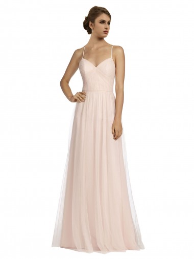 Discount Long Draped Back A-Line Tulle Bridesmaid Dress with Pleated Bodice UK
